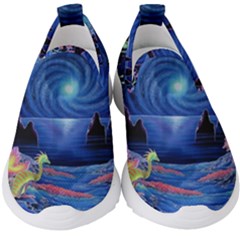 Psychedelic Mushrooms Psicodelia Dream Blue Kids  Slip On Sneakers by Modalart