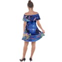 Psychedelic Mushrooms Psicodelia Dream Blue Off Shoulder Velour Dress View2