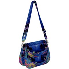 Psychedelic Mushrooms Psicodelia Dream Blue Saddle Handbag by Modalart