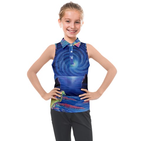 Psychedelic Mushrooms Psicodelia Dream Blue Kids  Sleeveless Polo T-shirt by Modalart