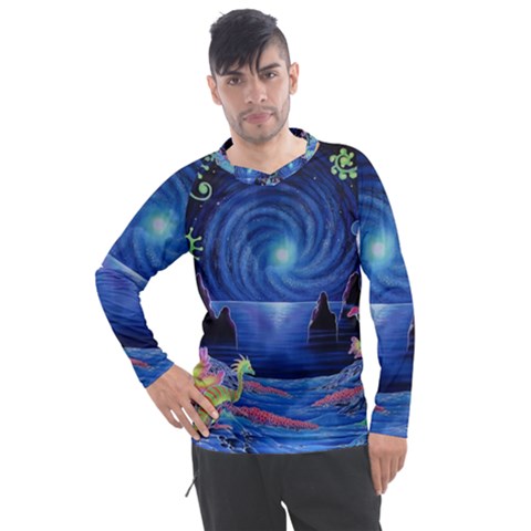 Psychedelic Mushrooms Psicodelia Dream Blue Men s Pique Long Sleeve T-shirt by Modalart