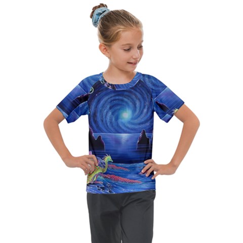 Psychedelic Mushrooms Psicodelia Dream Blue Kids  Mesh Piece T-shirt by Modalart