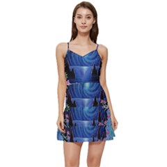 Psychedelic Mushrooms Psicodelia Dream Blue Short Frill Dress by Modalart