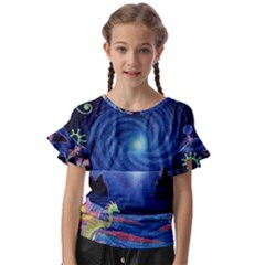 Psychedelic Mushrooms Psicodelia Dream Blue Kids  Cut Out Flutter Sleeves by Modalart