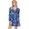 Psychedelic Mushrooms Psicodelia Dream Blue Tiered Long Sleeve Mini Dress View1