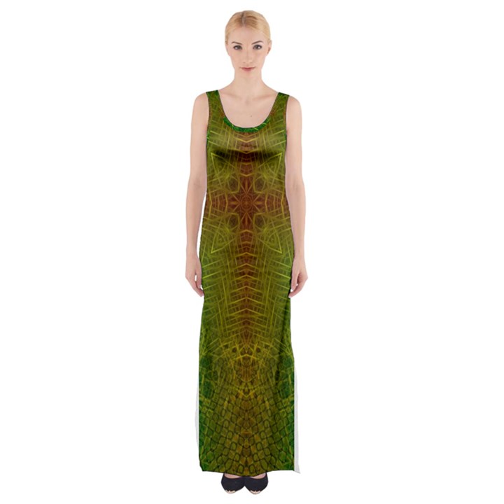 Psychedelic Screen Trippy Thigh Split Maxi Dress