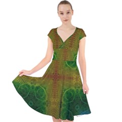 Psychedelic Screen Trippy Cap Sleeve Front Wrap Midi Dress by Modalart