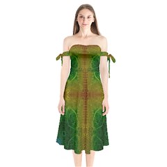 Psychedelic Screen Trippy Shoulder Tie Bardot Midi Dress by Modalart