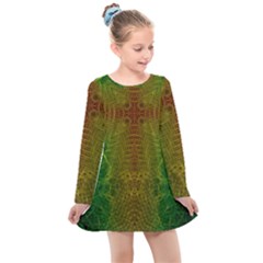 Psychedelic Screen Trippy Kids  Long Sleeve Dress by Modalart