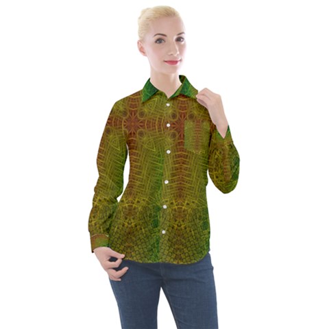 Psychedelic Screen Trippy Women s Long Sleeve Pocket Shirt by Modalart