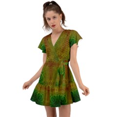 Psychedelic Screen Trippy Flutter Sleeve Wrap Dress by Modalart