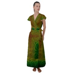 Psychedelic Screen Trippy Flutter Sleeve Maxi Dress by Modalart