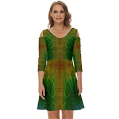 Psychedelic Screen Trippy Shoulder Cut Out Zip Up Dress by Modalart