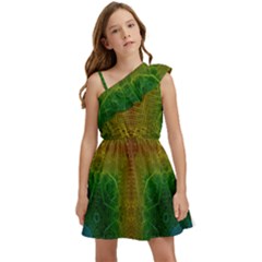 Psychedelic Screen Trippy Kids  One Shoulder Party Dress by Modalart