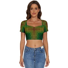 Psychedelic Screen Trippy Short Sleeve Square Neckline Crop Top  by Modalart