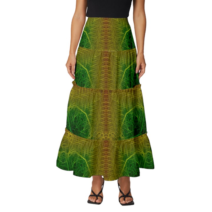 Psychedelic Screen Trippy Tiered Ruffle Maxi Skirt