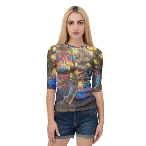 Psychedelic Tree Abstract Psicodelia Quarter Sleeve Raglan T-shirt by Modalart