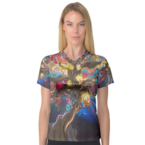 Psychedelic Tree Abstract Psicodelia V-neck Sport Mesh T-shirt by Modalart