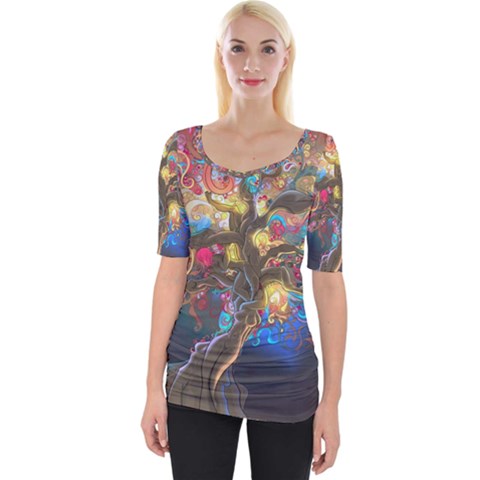 Psychedelic Tree Abstract Psicodelia Wide Neckline T-shirt by Modalart