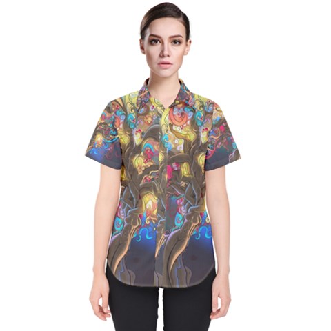 Psychedelic Tree Abstract Psicodelia Women s Short Sleeve Shirt by Modalart