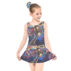 Psychedelic Tree Abstract Psicodelia Kids  Skater Dress Swimsuit