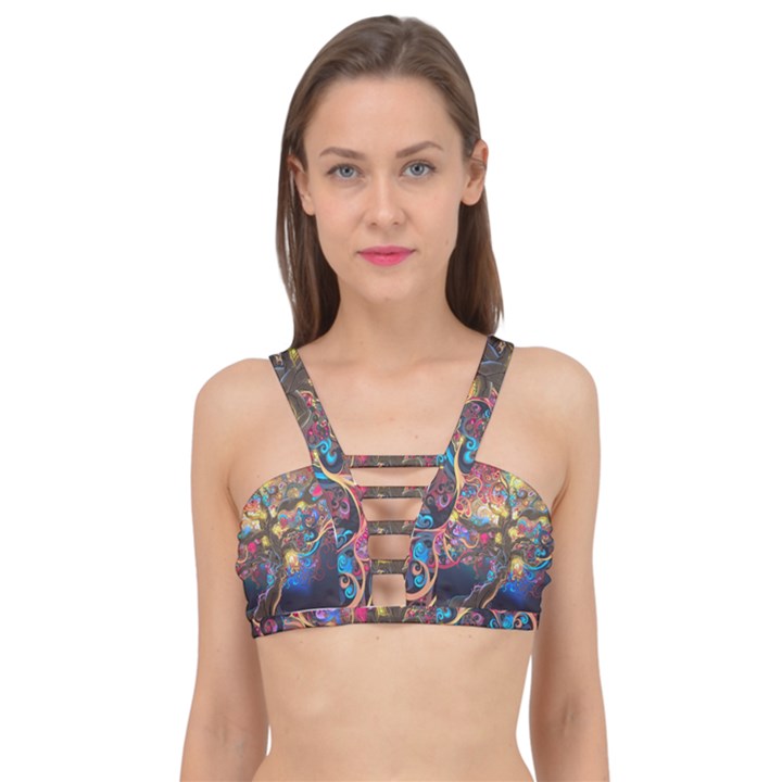 Psychedelic Tree Abstract Psicodelia Cage Up Bikini Top