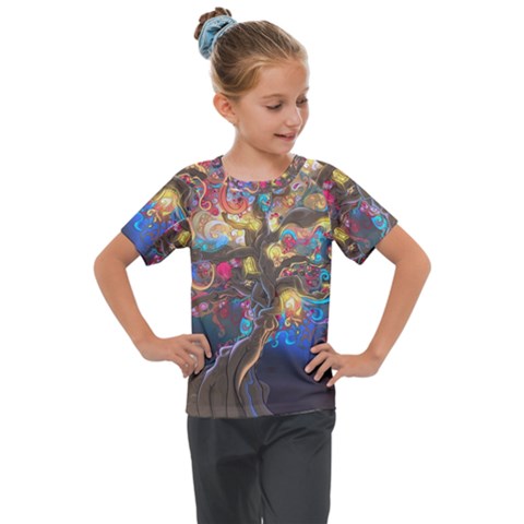 Psychedelic Tree Abstract Psicodelia Kids  Mesh Piece T-shirt by Modalart