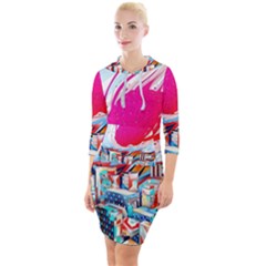 Artistic Psychedelic Art Quarter Sleeve Hood Bodycon Dress