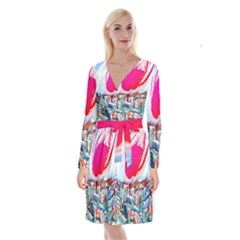 Artistic Psychedelic Art Long Sleeve Velvet Front Wrap Dress by Modalart