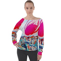 Artistic Psychedelic Art Off Shoulder Long Sleeve Velour Top