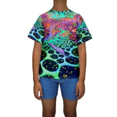 Psychedelic Blacklight Drawing Shapes Art Kids  Short Sleeve Swimwear by Modalart