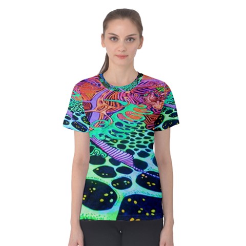 Psychedelic Blacklight Drawing Shapes Art Women s Cotton T-shirt by Modalart