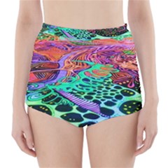 Psychedelic Blacklight Drawing Shapes Art High-waisted Bikini Bottoms by Modalart