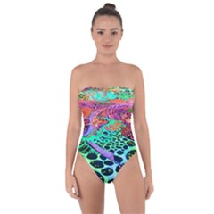 Psychedelic Blacklight Drawing Shapes Art Tie Back One Piece Swimsuit by Modalart