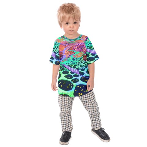 Psychedelic Blacklight Drawing Shapes Art Kids  Raglan T-shirt by Modalart