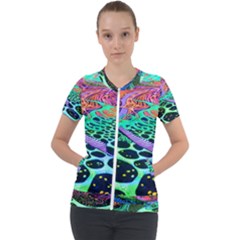 Psychedelic Blacklight Drawing Shapes Art Short Sleeve Zip Up Jacket by Modalart