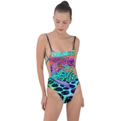 Psychedelic Blacklight Drawing Shapes Art Tie Strap One Piece Swimsuit by Modalart