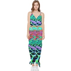 Psychedelic Blacklight Drawing Shapes Art Sleeveless Tie Ankle Chiffon Jumpsuit by Modalart