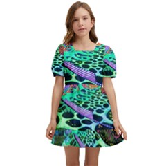 Psychedelic Blacklight Drawing Shapes Art Kids  Short Sleeve Dolly Dress by Modalart