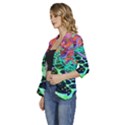 Psychedelic Blacklight Drawing Shapes Art Women s 3/4 Sleeve Ruffle Edge Open Front Jacket View2