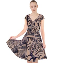 Artistic Psychedelic Cap Sleeve Front Wrap Midi Dress by Modalart