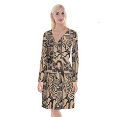 Artistic Psychedelic Long Sleeve Velvet Front Wrap Dress by Modalart