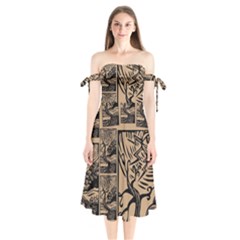 Artistic Psychedelic Shoulder Tie Bardot Midi Dress by Modalart