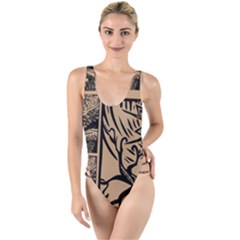 Artistic Psychedelic High Leg Strappy Swimsuit by Modalart