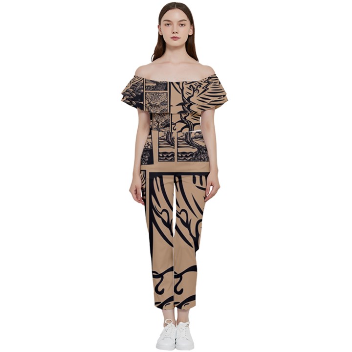 Artistic Psychedelic Bardot Ruffle jumpsuit