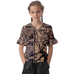 Artistic Psychedelic Kids  V-neck Horn Sleeve Blouse by Modalart