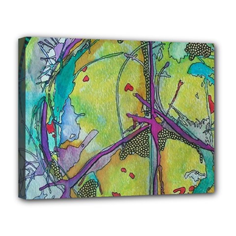 Green Peace Sign Psychedelic Trippy Canvas 14  X 11  (stretched) by Modalart