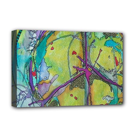 Green Peace Sign Psychedelic Trippy Deluxe Canvas 18  X 12  (stretched) by Modalart