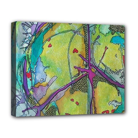 Green Peace Sign Psychedelic Trippy Deluxe Canvas 20  X 16  (stretched) by Modalart