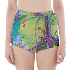 Green Peace Sign Psychedelic Trippy High-waisted Bikini Bottoms by Modalart